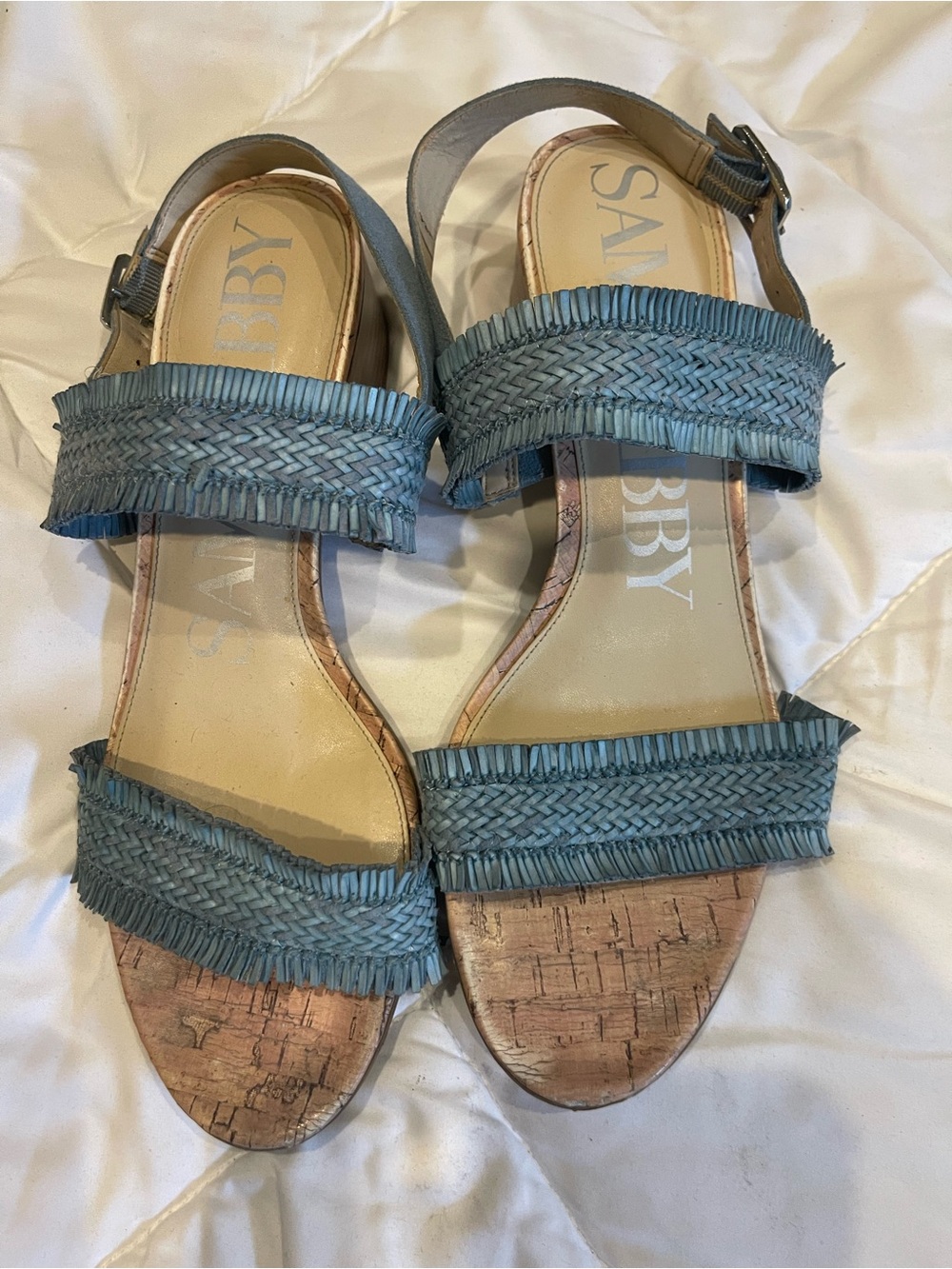 Sam & Libby Braided Blue Slingback Cork Sandals